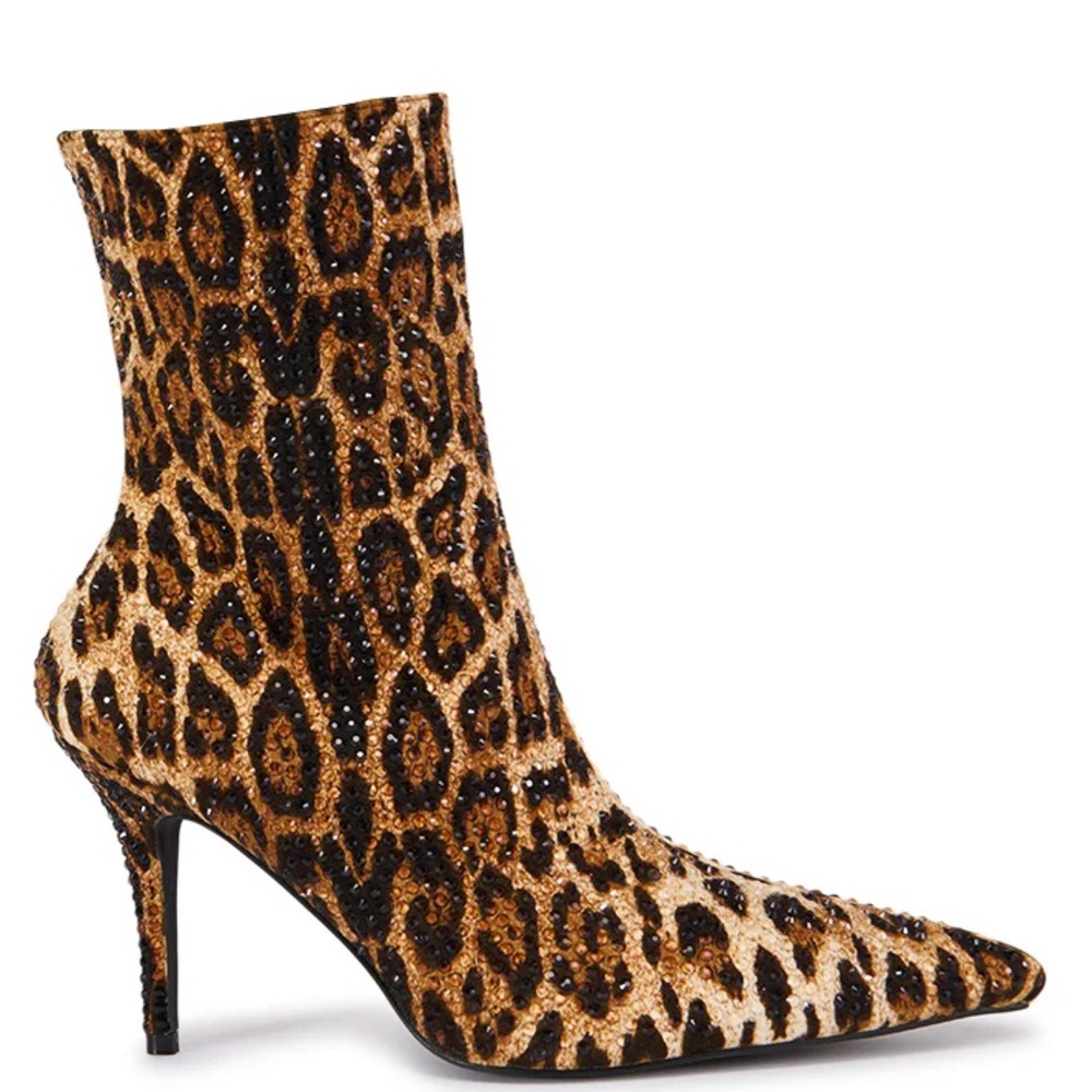 AZALEA WANG Animal Print Leopard Embellished Rhinestone Stiletto Booties